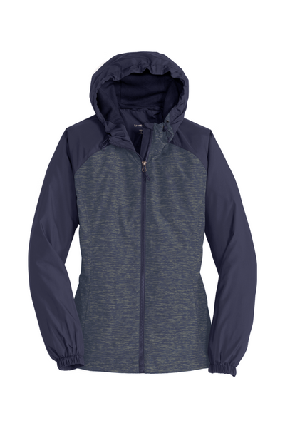 Sport-Tek® Ladies Heather Colorblock Raglan Hooded Wind Jacket